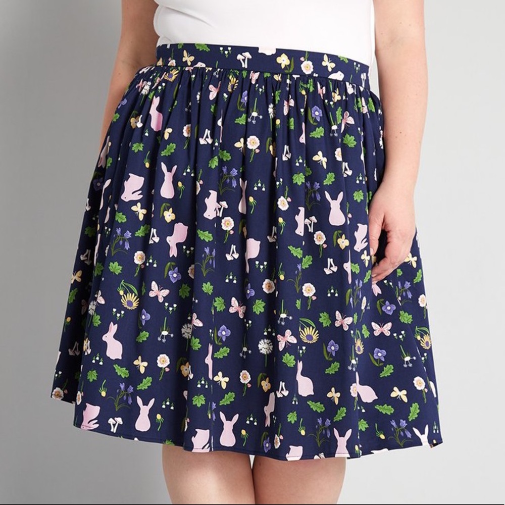 Modcloth x Collectif Navy Rabbit Swing Skirt